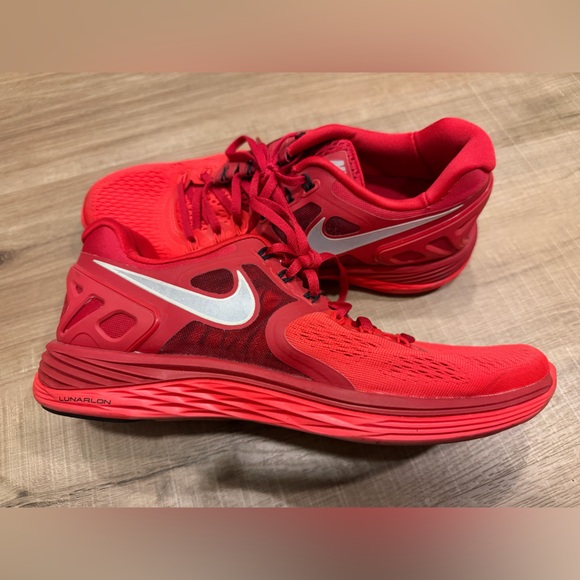 Nike Other - Nike Red Athletic Running Shoes with Silver Swoosh